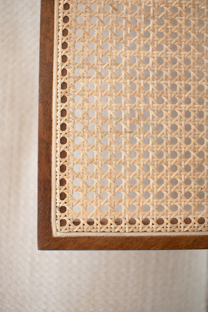 Wood Side Table with Woven Cane Detail - Bombay Mercantile
