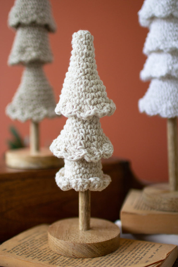 Set of 3 Crocheted Topiaries with Wooden Bases - Bombay Mercantile