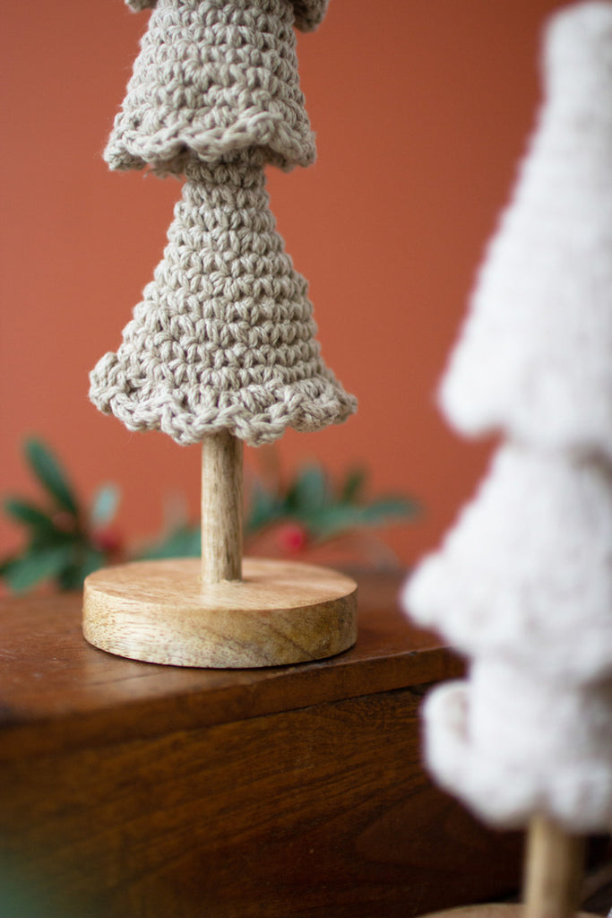 Set of 3 Crocheted Topiaries with Wooden Bases - Bombay Mercantile