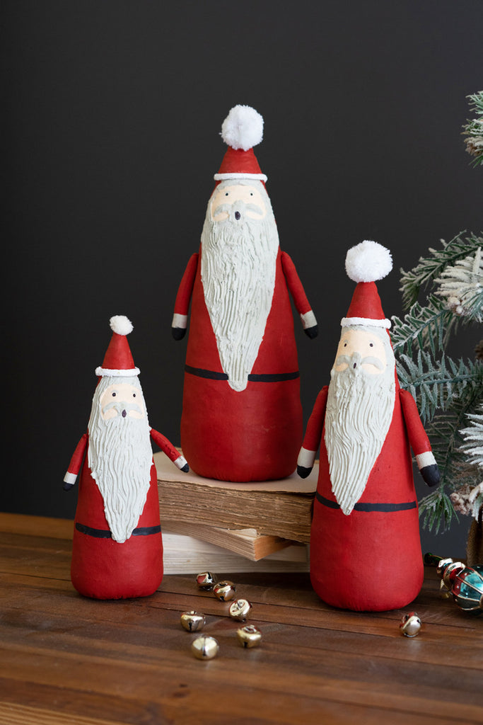 Set of 3 Painted Canvas Santas - Bombay Mercantile