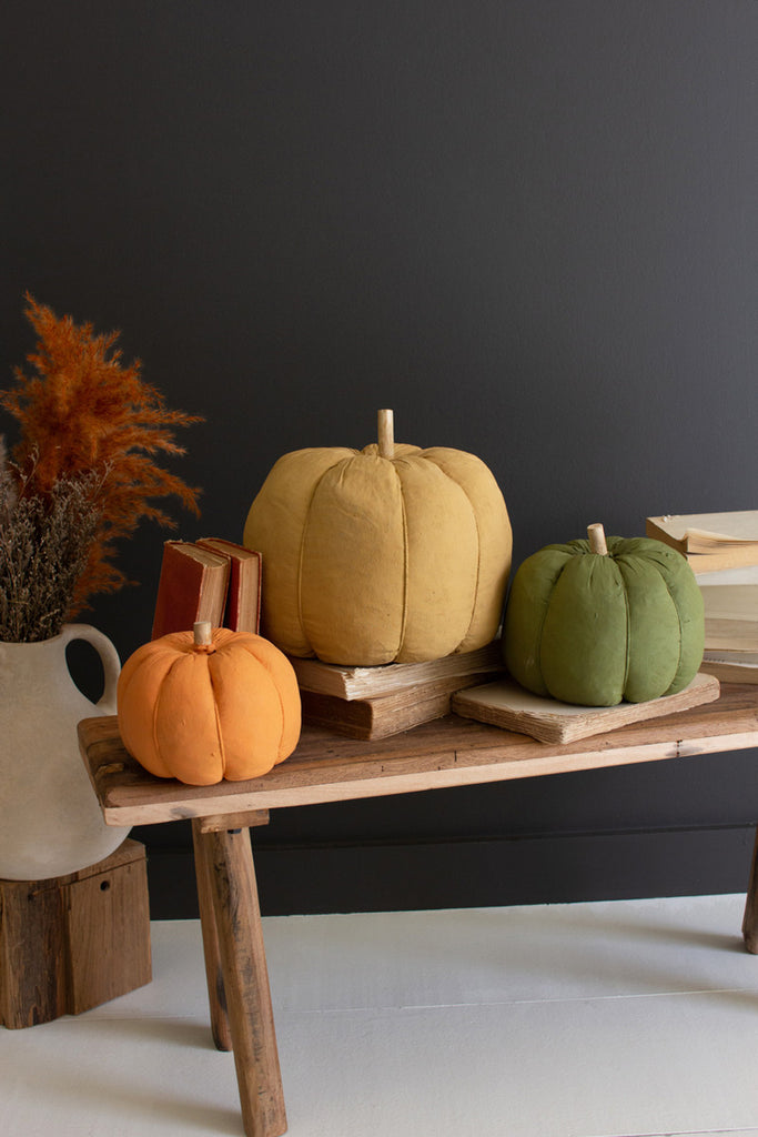 Set of 3 Painted Canvas Pumpkins - Bombay Mercantile