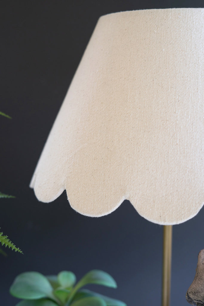 Table Lamp with Wooden Rabbit and Scalloped Fabric Shade - Bombay Mercantile