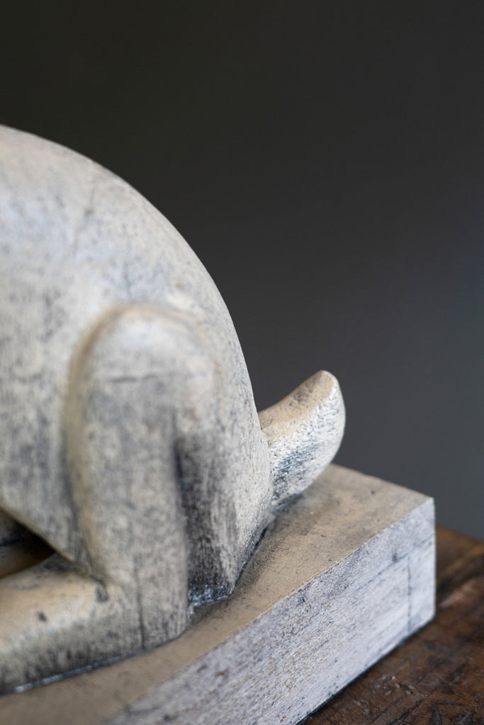 Table Lamp with Wooden Rabbit and Scalloped Fabric Shade - Bombay Mercantile