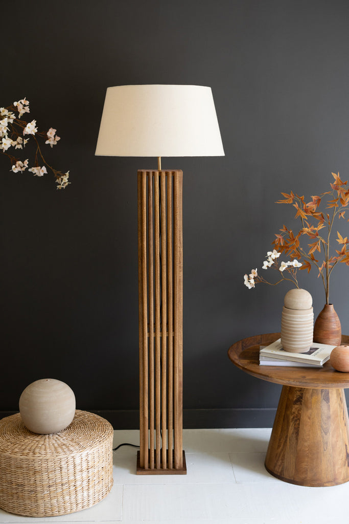 Wooden Spindles Floor Lamp with Fabric Shade - Bombay Mercantile
