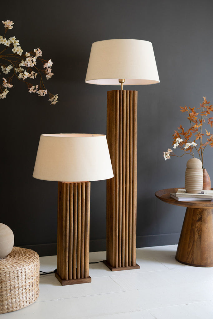 Wooden Spindles Floor Lamp with Fabric Shade - Bombay Mercantile