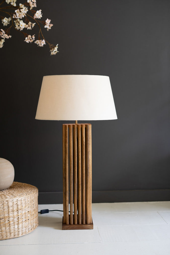 Wooden Spindles Table Lamp with Fabric Shade - Bombay Mercantile