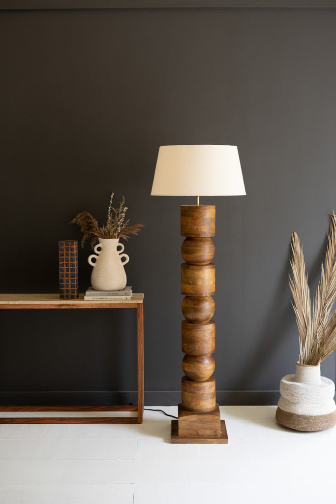Wooden Column Floor Lamp with Fabric Shade - Bombay Mercantile