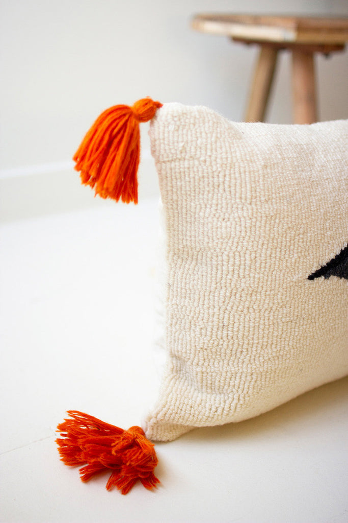 Halloween Bat Hand Hooked Pillow - Bombay Mercantile