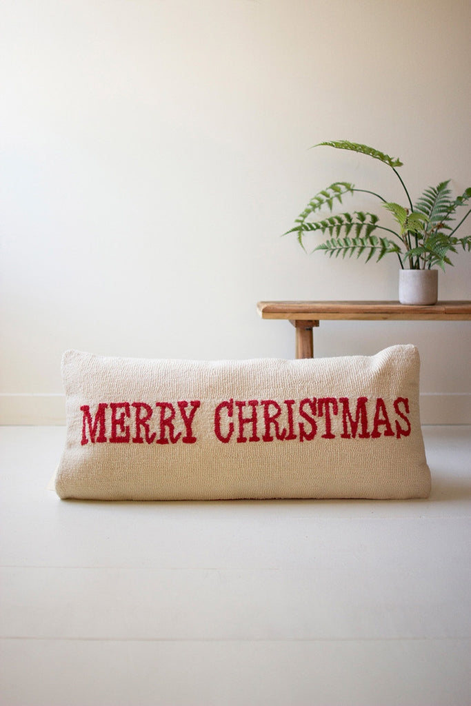 Merry Christmas Hand Hooked Pillow - Bombay Mercantile