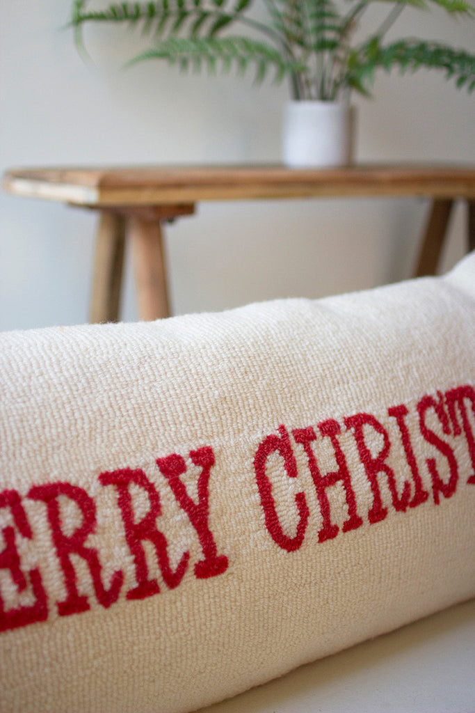 Merry Christmas Hand Hooked Pillow - Bombay Mercantile