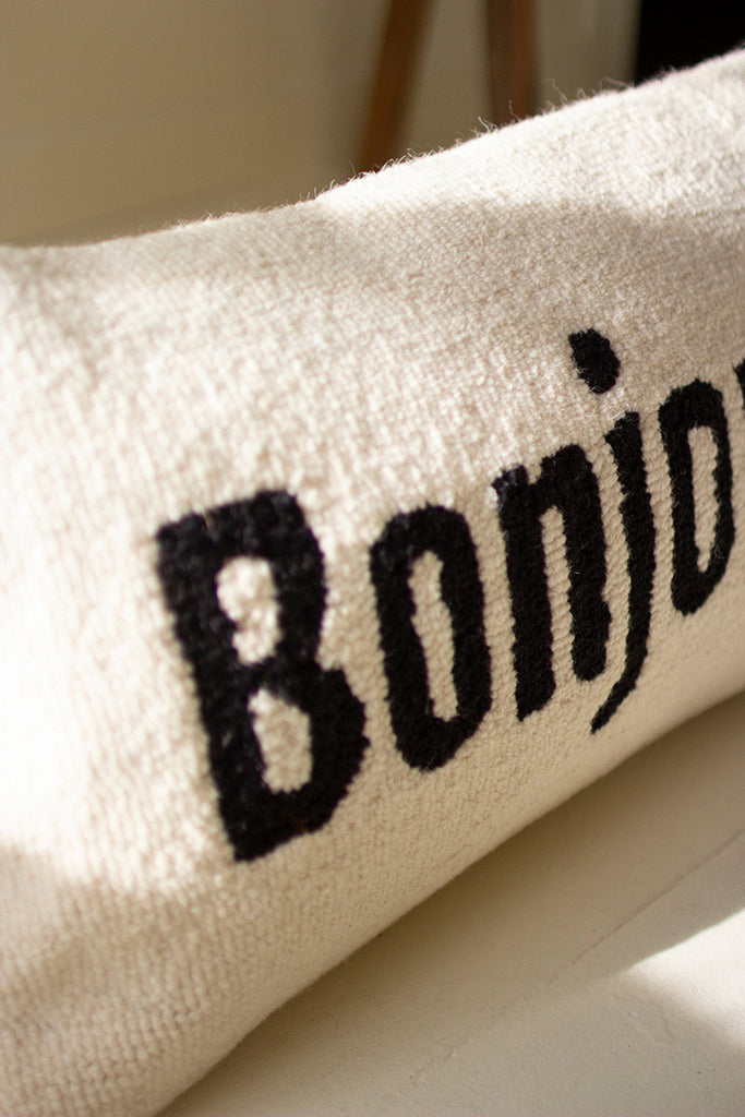Bonjour! Hand-Hooked Pillow - Bombay Mercantile