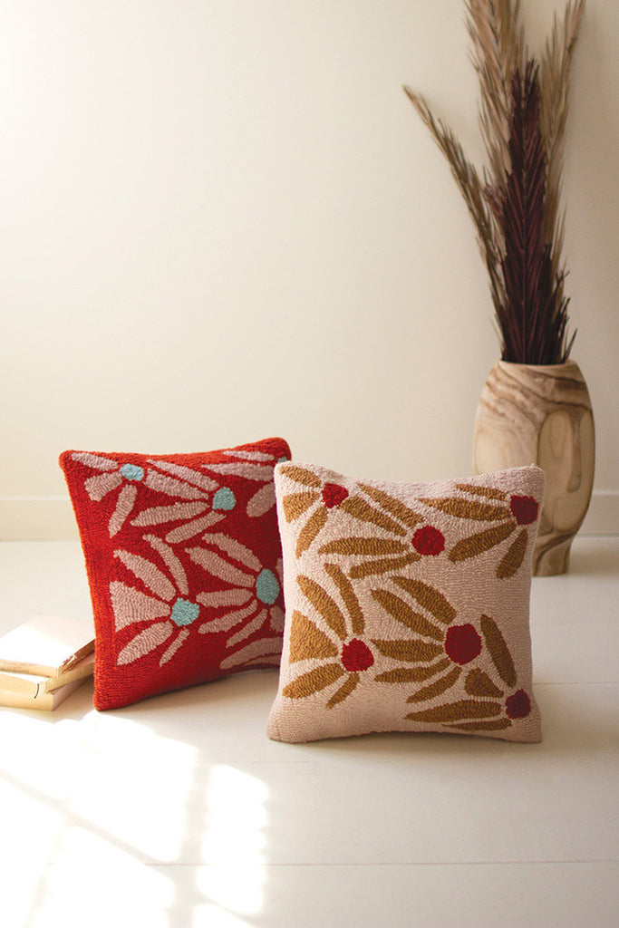 Set of 2 Flowers Hand-Hooked Pillows - Bombay Mercantile