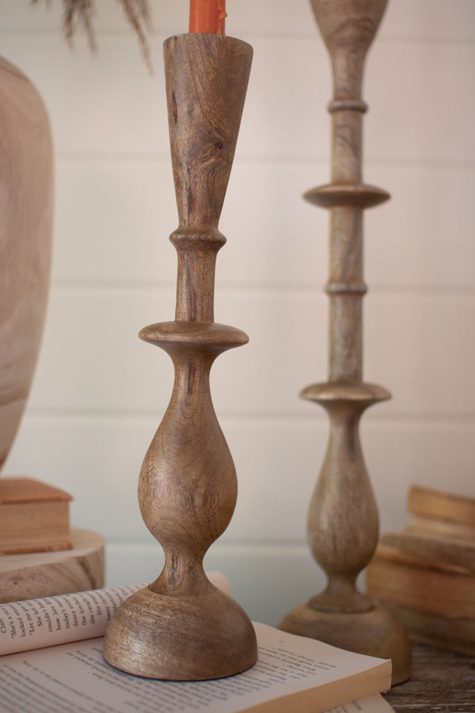 Set of 2 Mango Wood Candle Stands - Bombay Mercantile