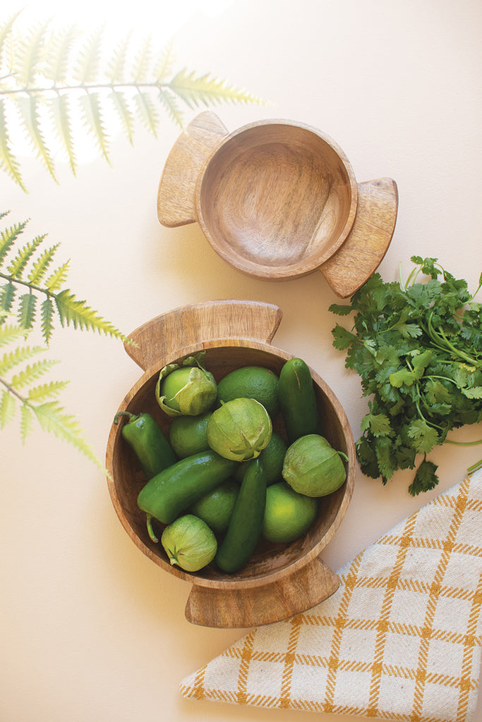 Set of 2 Mango Wood Salad Bowls with Handles - Bombay Mercantile