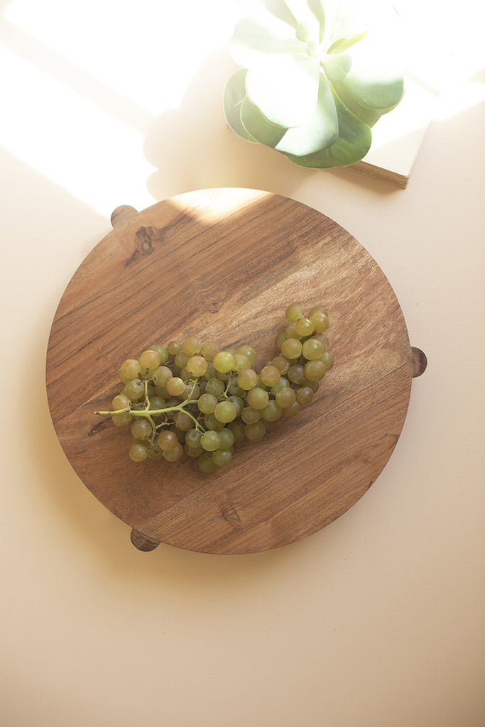 Acacia Wood Round Footed Serving Board - Bombay Mercantile