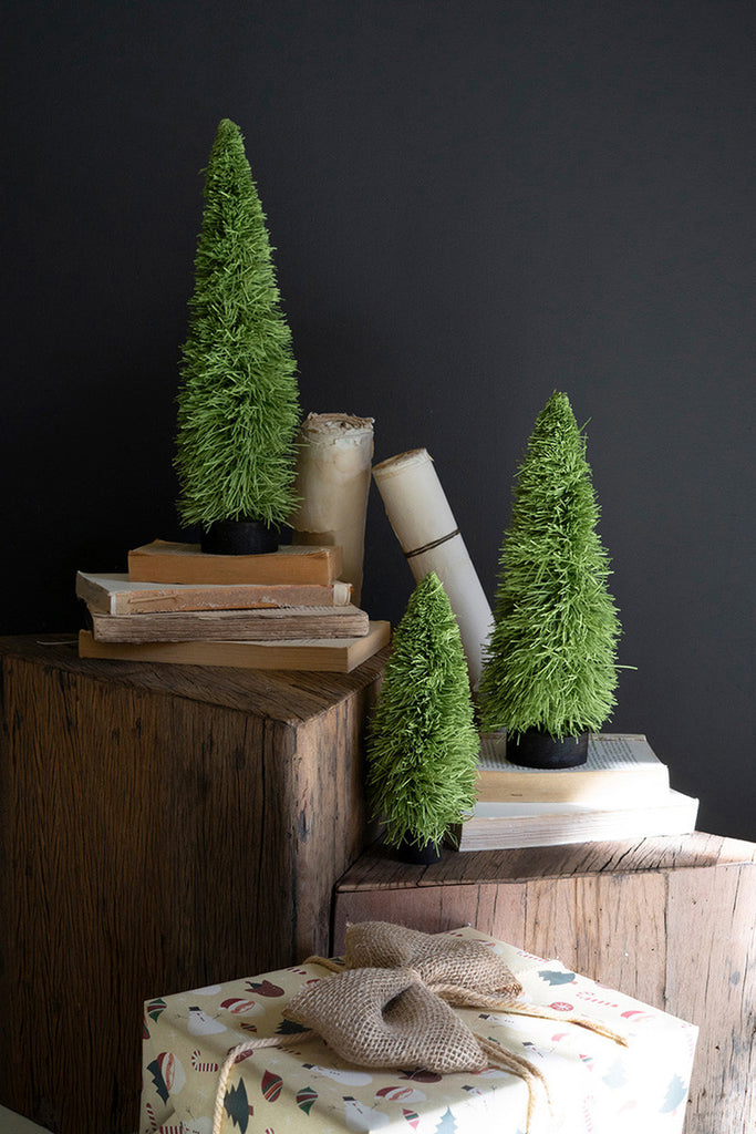 Set of 3 Green Paper Frill Christmas Trees - Bombay Mercantile
