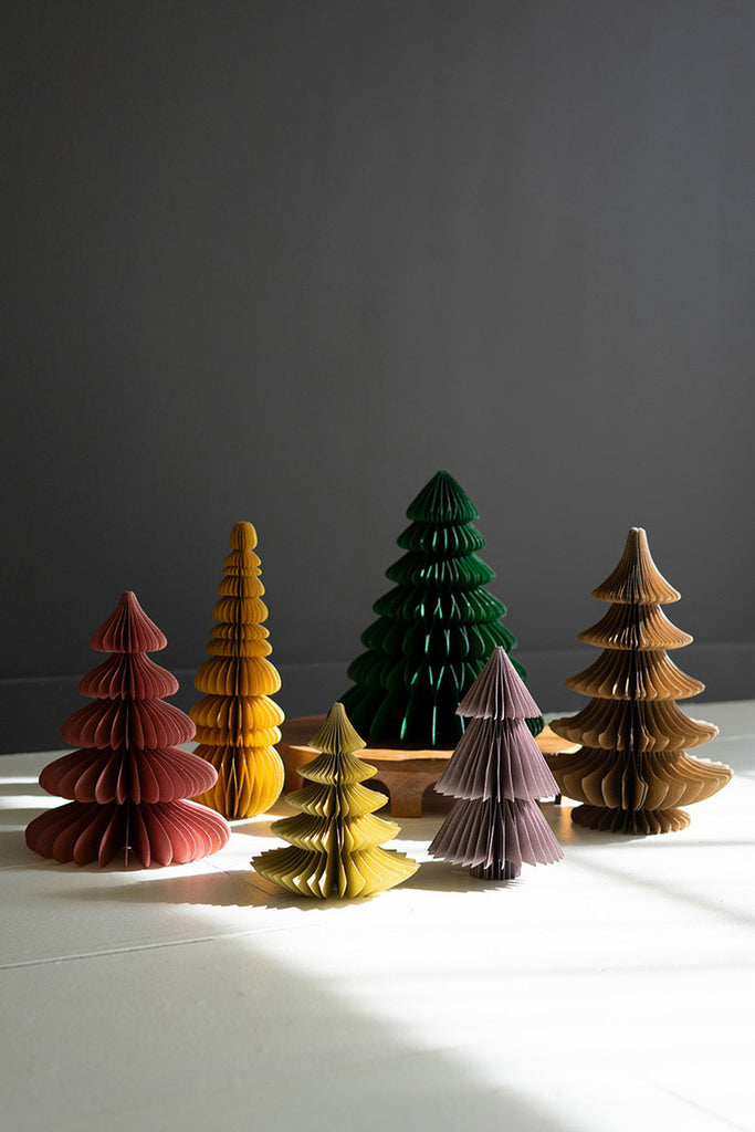 Set of 6 Jewel Tone Paper Accordian Christmas Trees - Bombay Mercantile