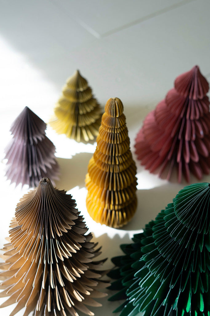 Set of 6 Jewel Tone Paper Accordian Christmas Trees - Bombay Mercantile