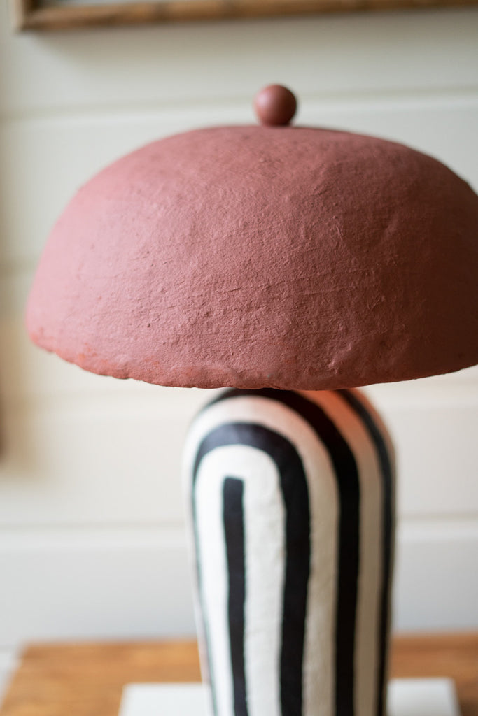Black and White Paper Mache Table Lamp Base with Rust Shade - Bombay Mercantile