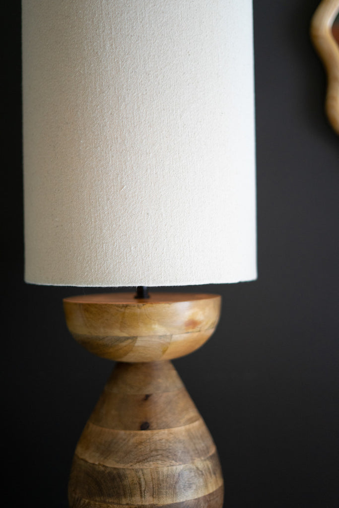 Mango Wood Table Lamp with Fabric Cylinder Shade - Bombay Mercantile