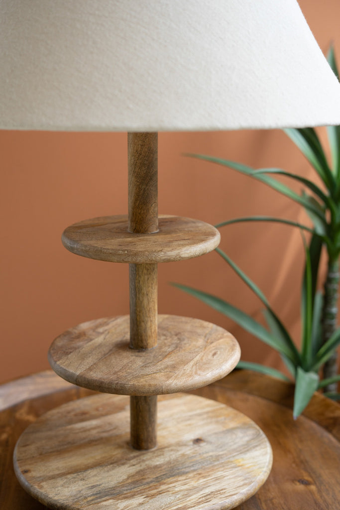 Three-Tiered Mango Wood Table Lamp with Tapered Fabric Shade - Bombay Mercantile