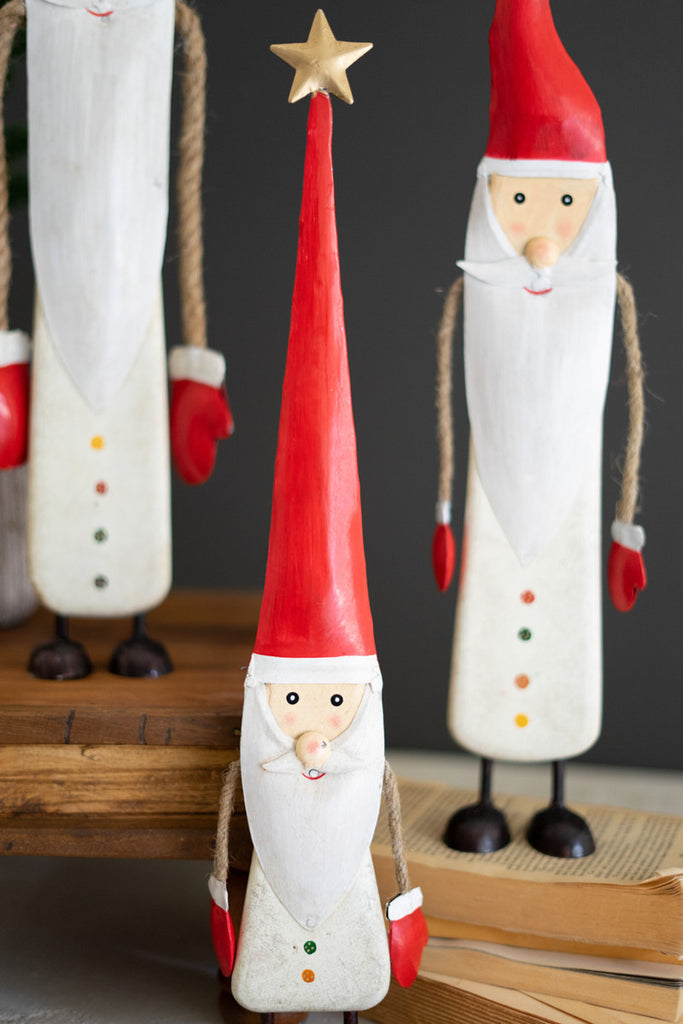 Set of 3 Painted Metal and Wood Santas - Bombay Mercantile