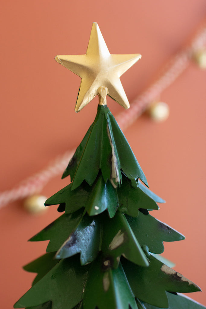 Set of 2 Recycled Christmas Trees with Wood Bases - Bombay Mercantile