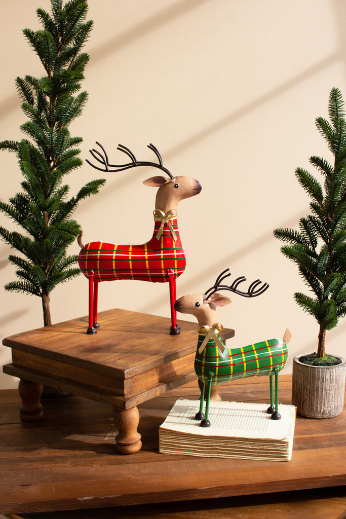 Set of 2 Painted Iron Plaid Deer - Bombay Mercantile