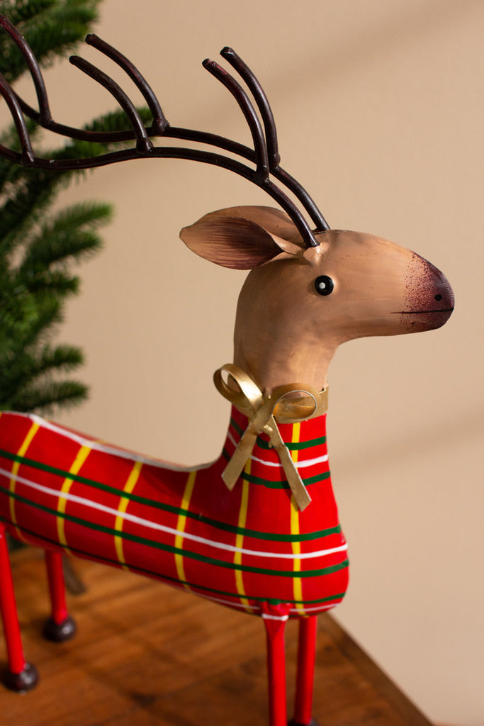 Set of 2 Painted Iron Plaid Deer - Bombay Mercantile