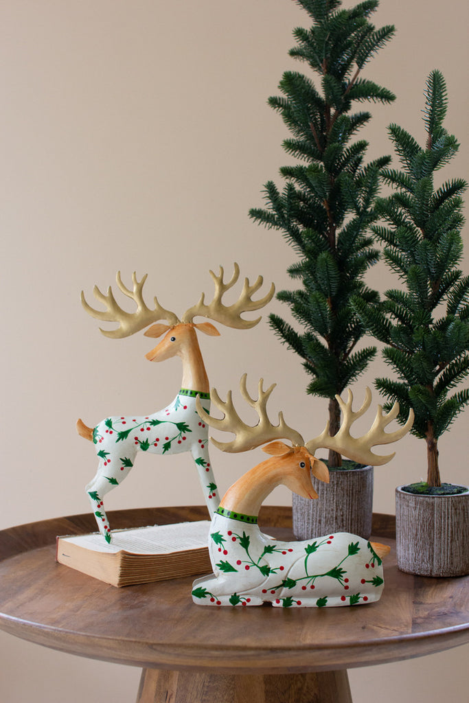 Set of 2 Painted Reindeer In Christmas Pajamas - Bombay Mercantile