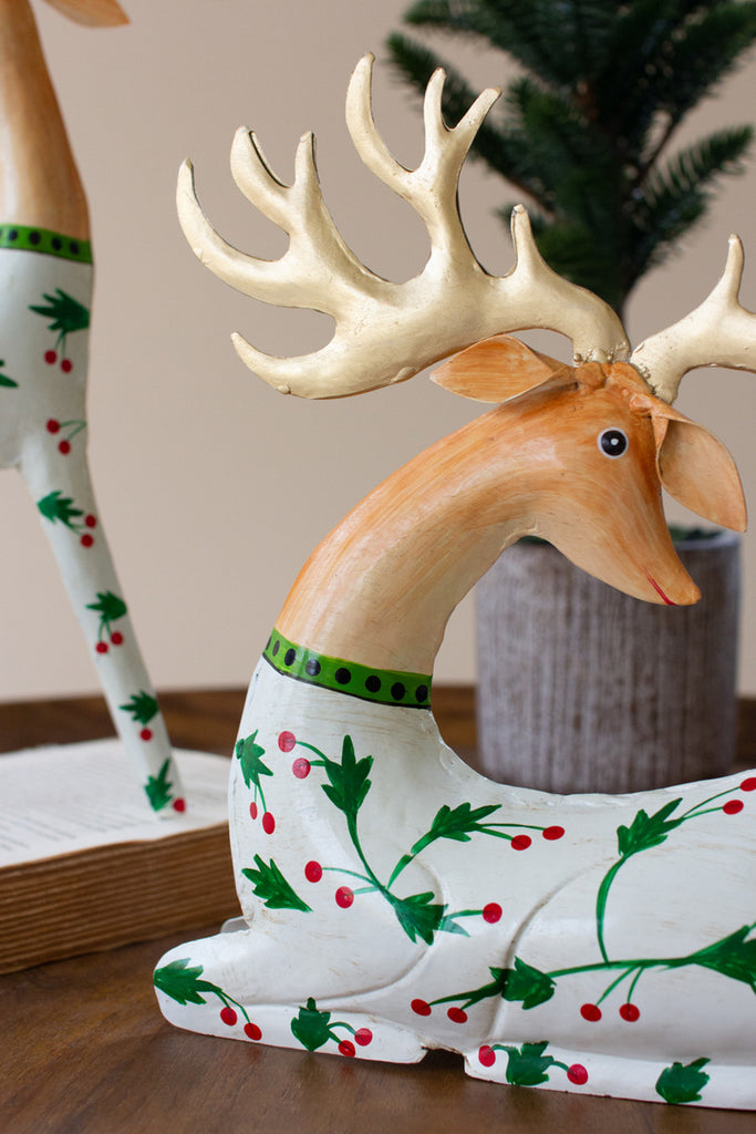Set of 2 Painted Reindeer In Christmas Pajamas - Bombay Mercantile