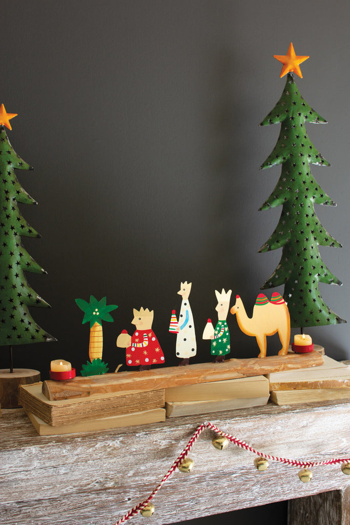 Christmas Kings and Camel on a Wood Base - Bombay Mercantile
