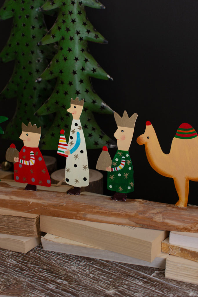 Christmas Kings and Camel on a Wood Base - Bombay Mercantile
