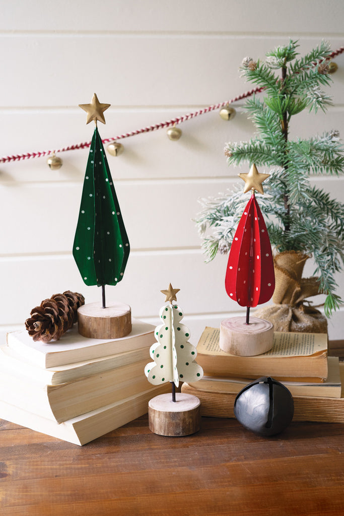 Set of 3 Painted Iron and Wood Christmas Trees - Bombay Mercantile