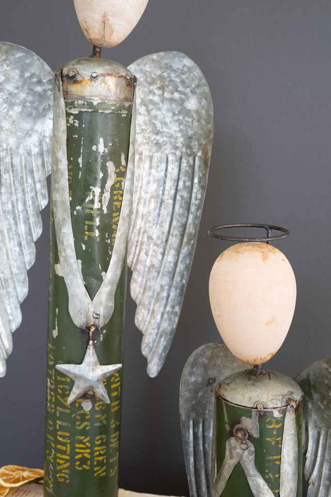 Set of 2  Angels with Wooden Heads - Bombay Mercantile