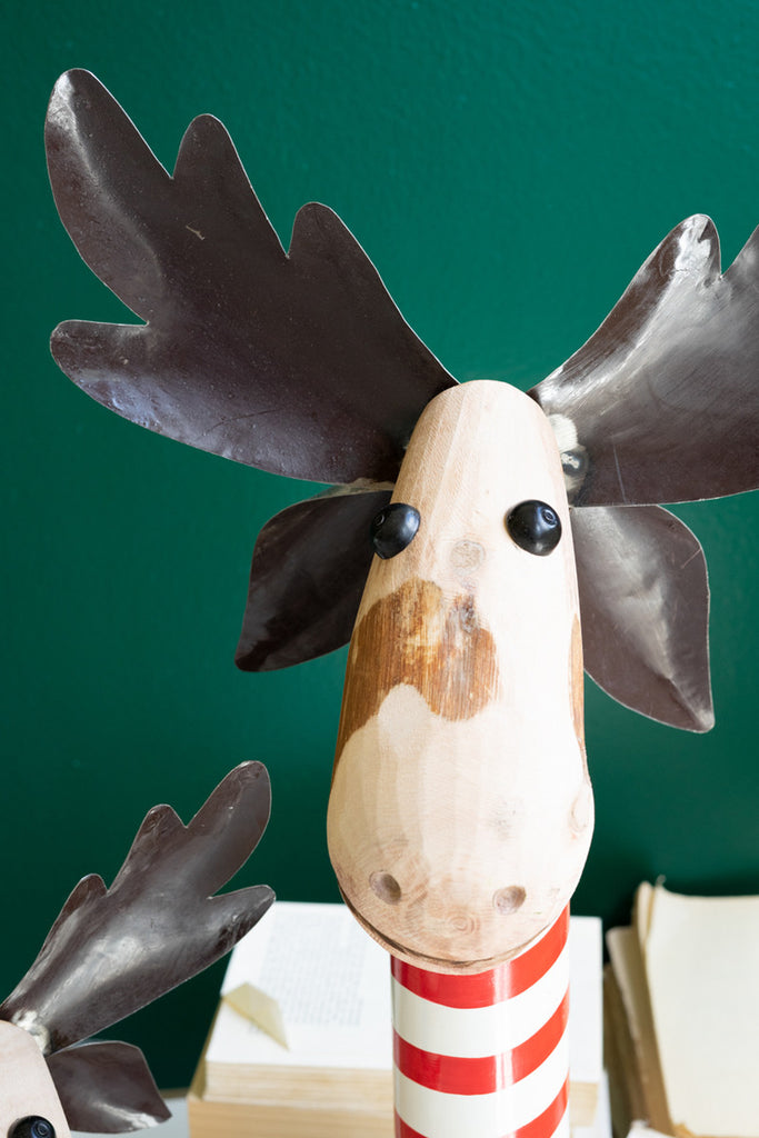 Set of 2 Iron Moose with  Wood Bases - Bombay Mercantile