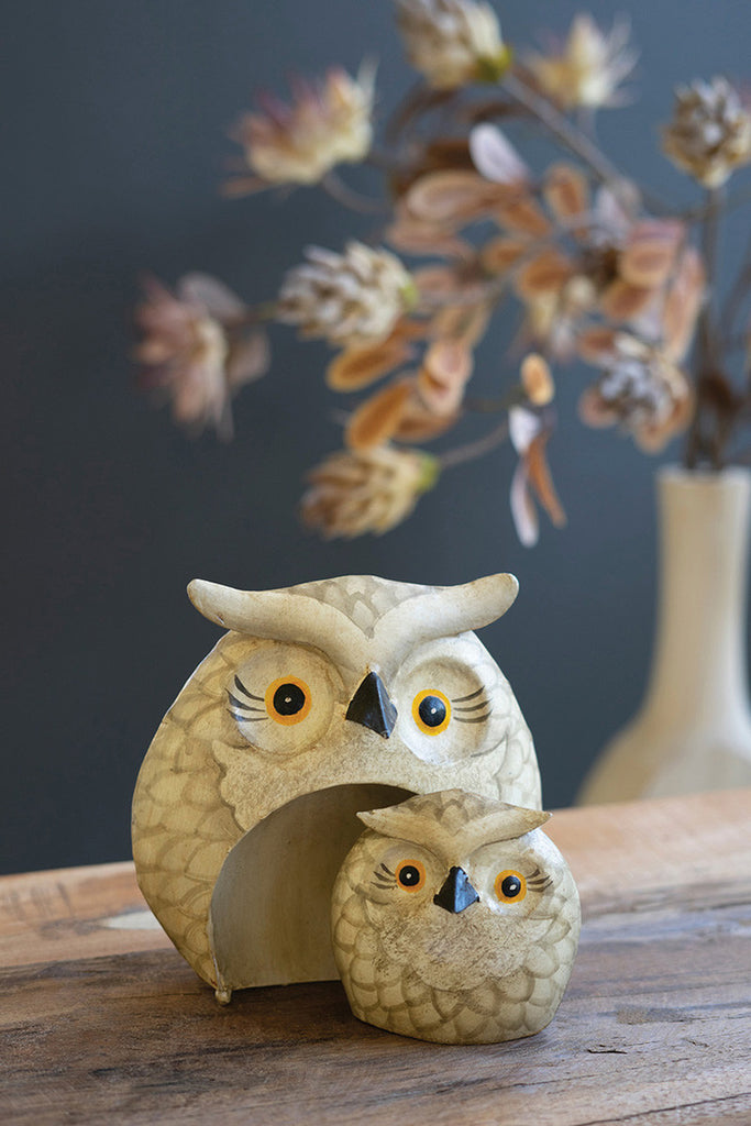 Set of 2 Painted Metal Owls - Bombay Mercantile