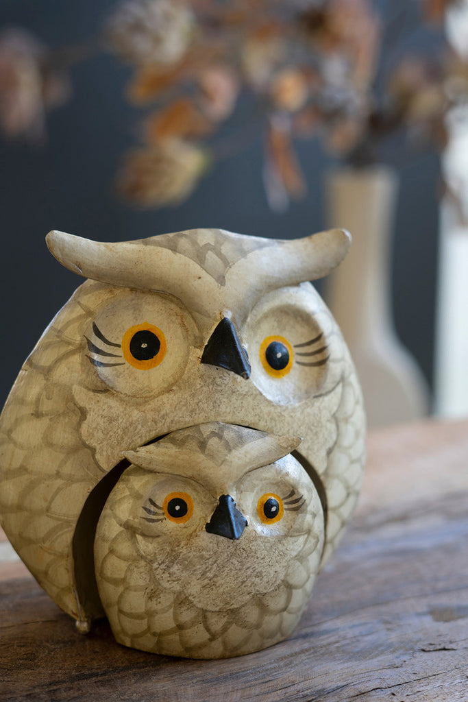 Set of 2 Painted Metal Owls - Bombay Mercantile