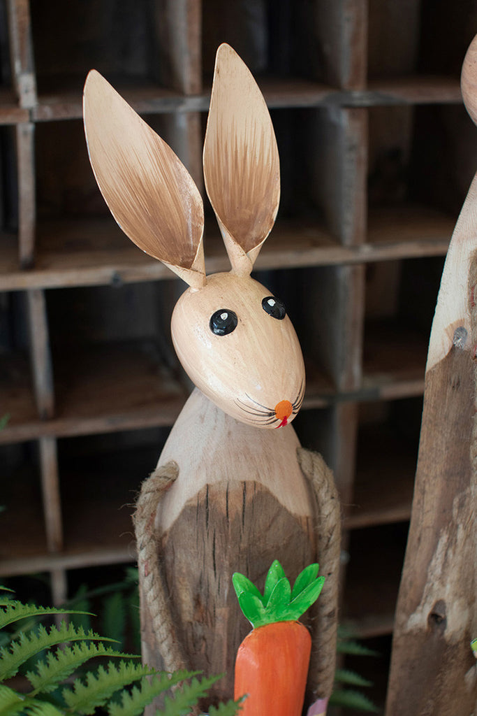 Set of 2 Painted Metal and Wood Easter Rabbits - Bombay Mercantile