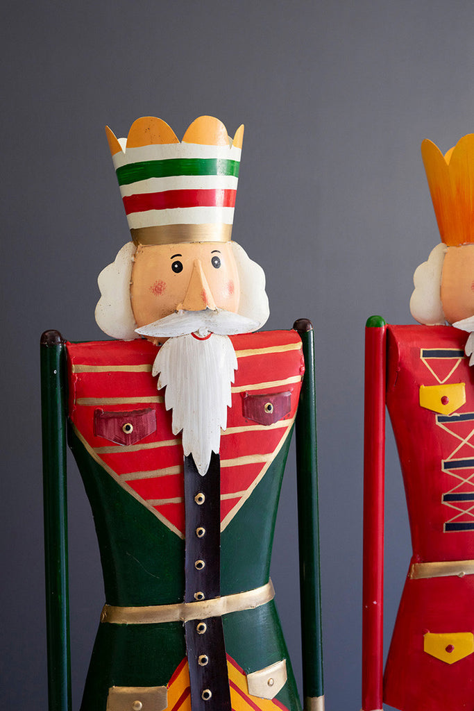Set of 2 Painted Metal and Wood Nutcrackers - Bombay Mercantile