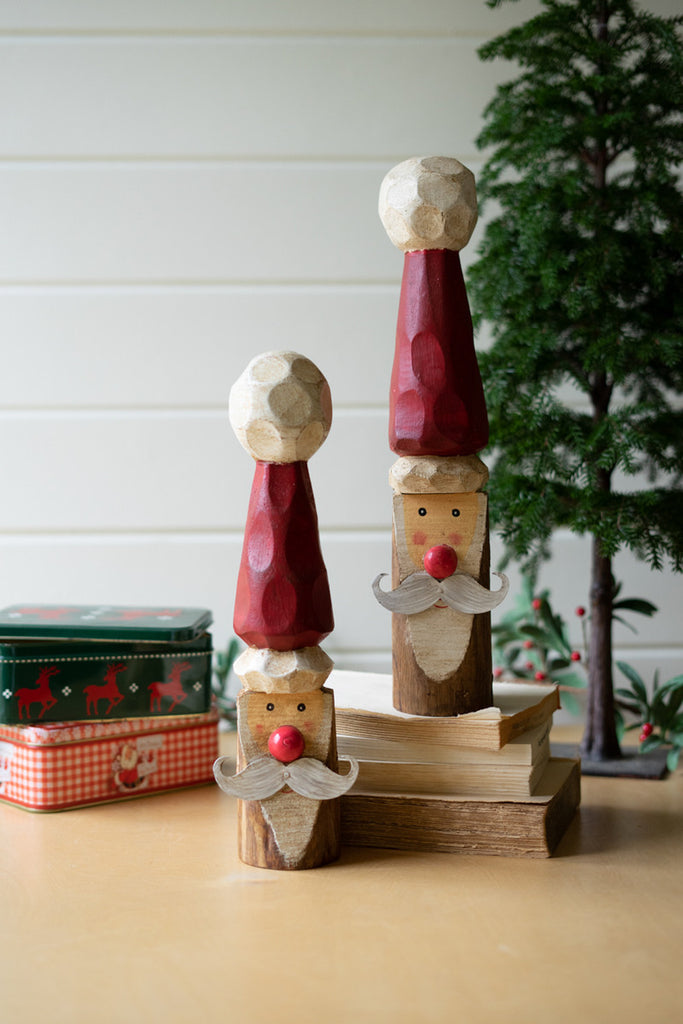Set of 2 Painted Wood Santas - Bombay Mercantile