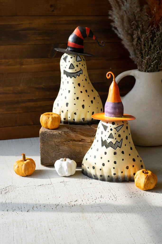 Set of 2 Painted Metal Halloween Ghosts - Bombay Mercantile