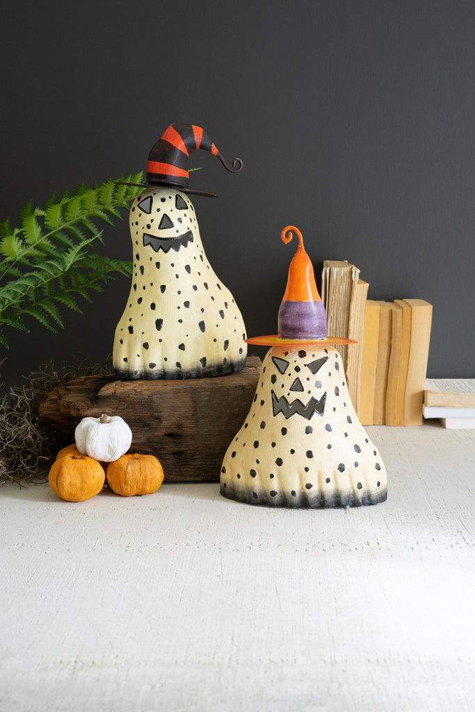 Set of 2 Painted Metal Halloween Ghosts - Bombay Mercantile
