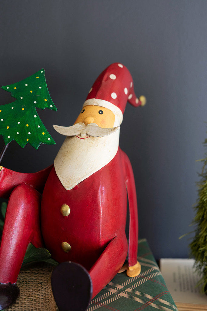 Painted Iron Santa Sitting with Tree - Bombay Mercantile