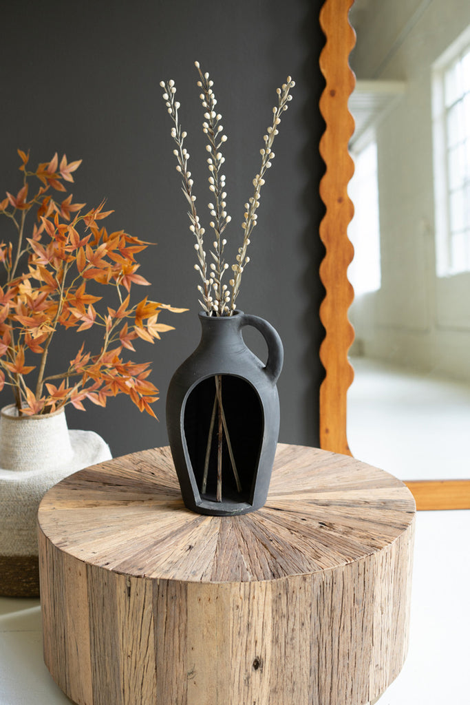 Black Sliced Terracotta Urn Candle Holder, Set of 2 - Bombay Mercantile