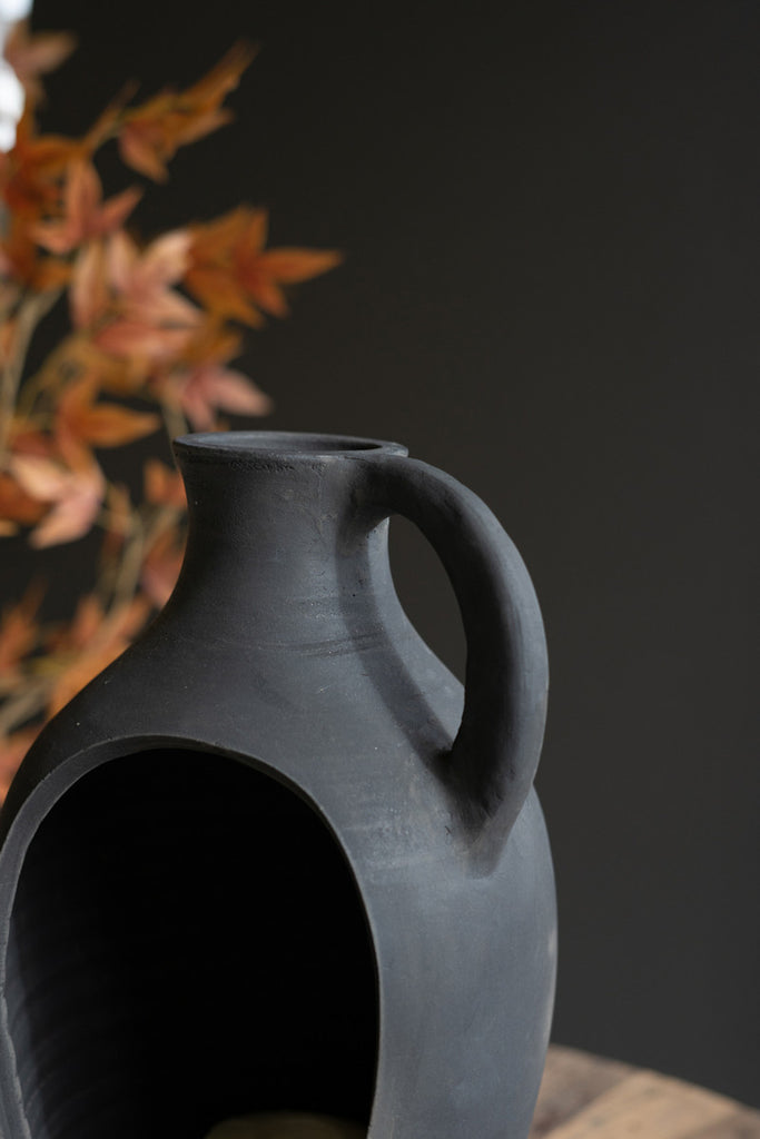 Black Sliced Terracotta Urn Candle Holder, Set of 2 - Bombay Mercantile