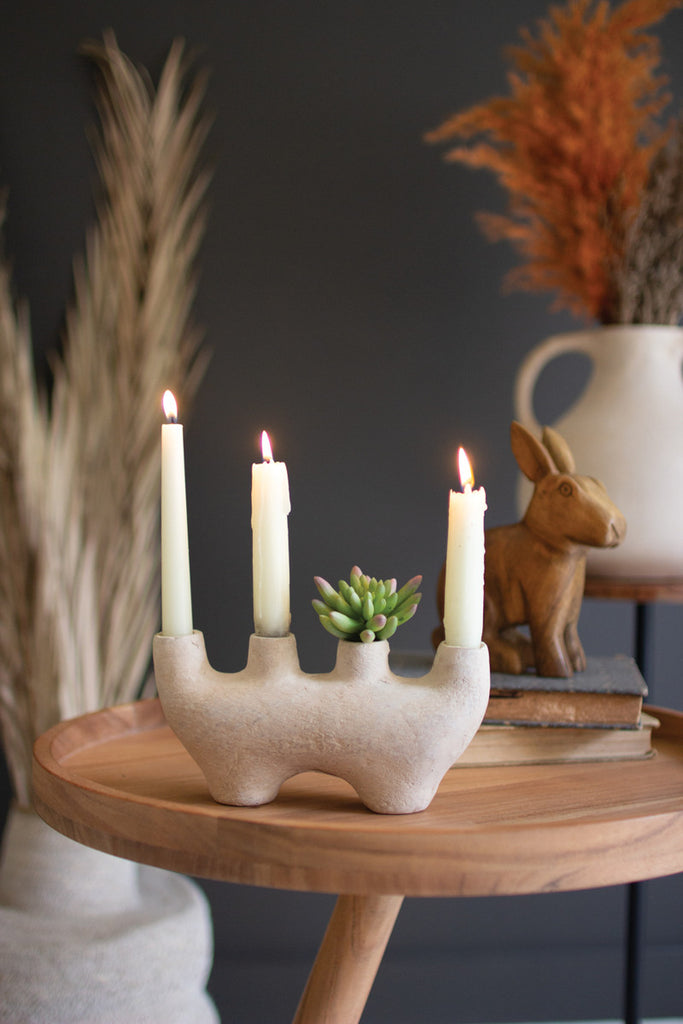 Set of 2, Paper Mache Quad Taper Candle Holder - Bombay Mercantile