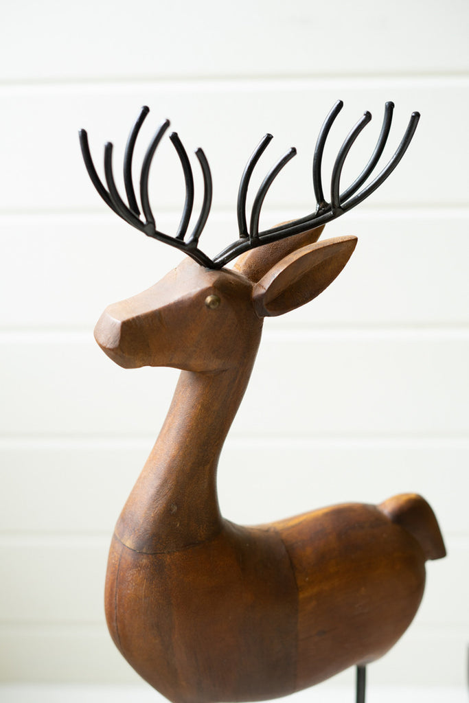 Set of 3 Carved Reindeer on Bases - Bombay Mercantile
