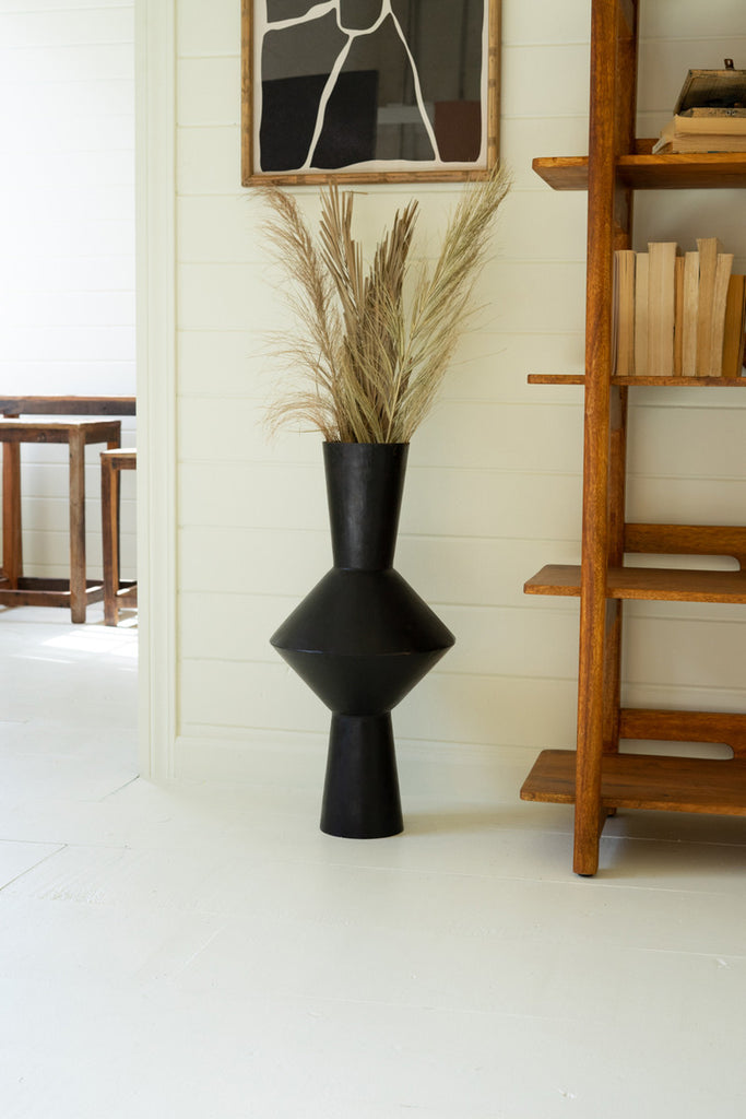 Tall Black Metal Geo Vase - Bombay Mercantile