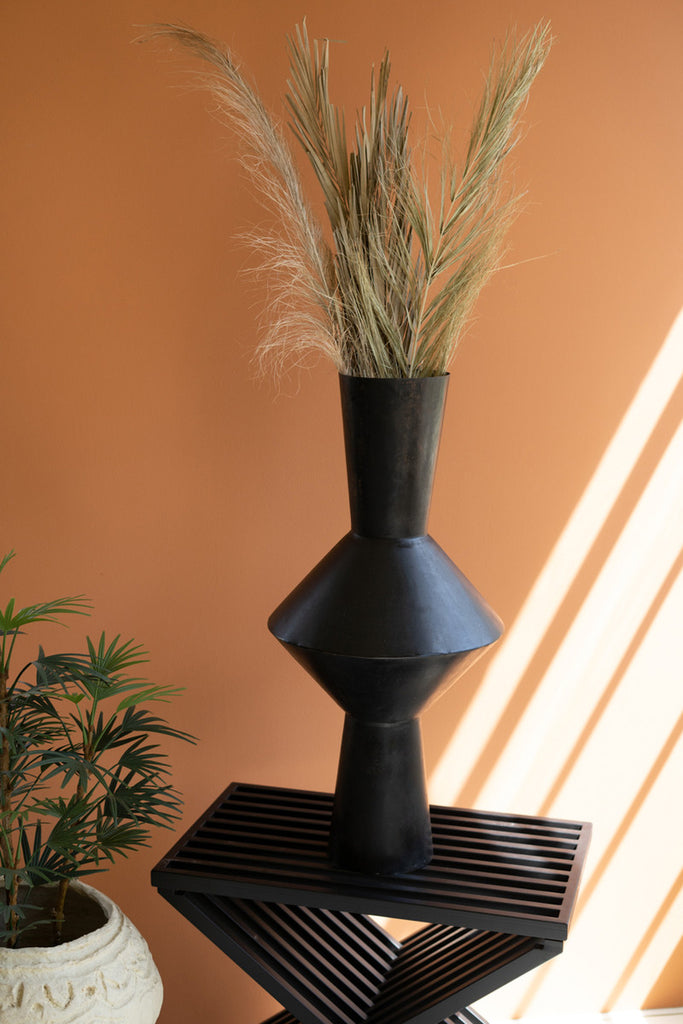Tall Black Metal Geo Vase - Bombay Mercantile